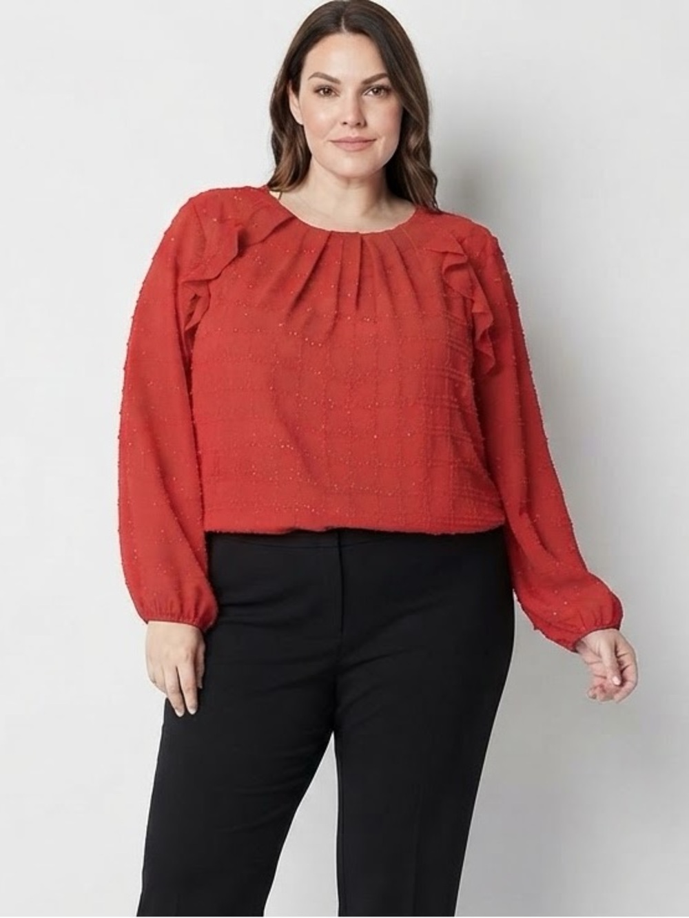 Liz Claiborne Plus Womens Round Neck Long Sleeve Lined Blouse